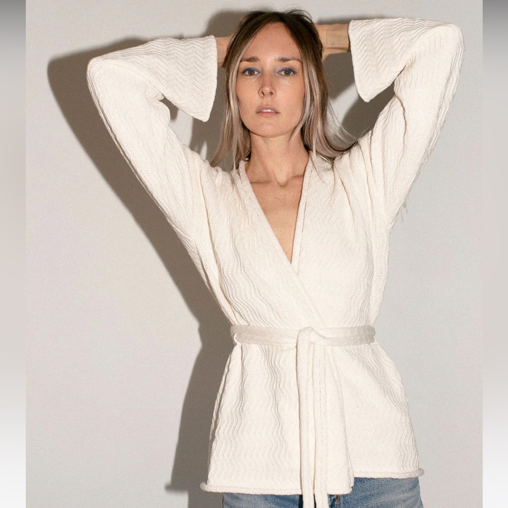 Lauren Manoogian White Zig Zag Cardigan